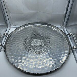 Cromwell Hand Wrought Hammered Aluminum Large Round Tray Fruit Center Design